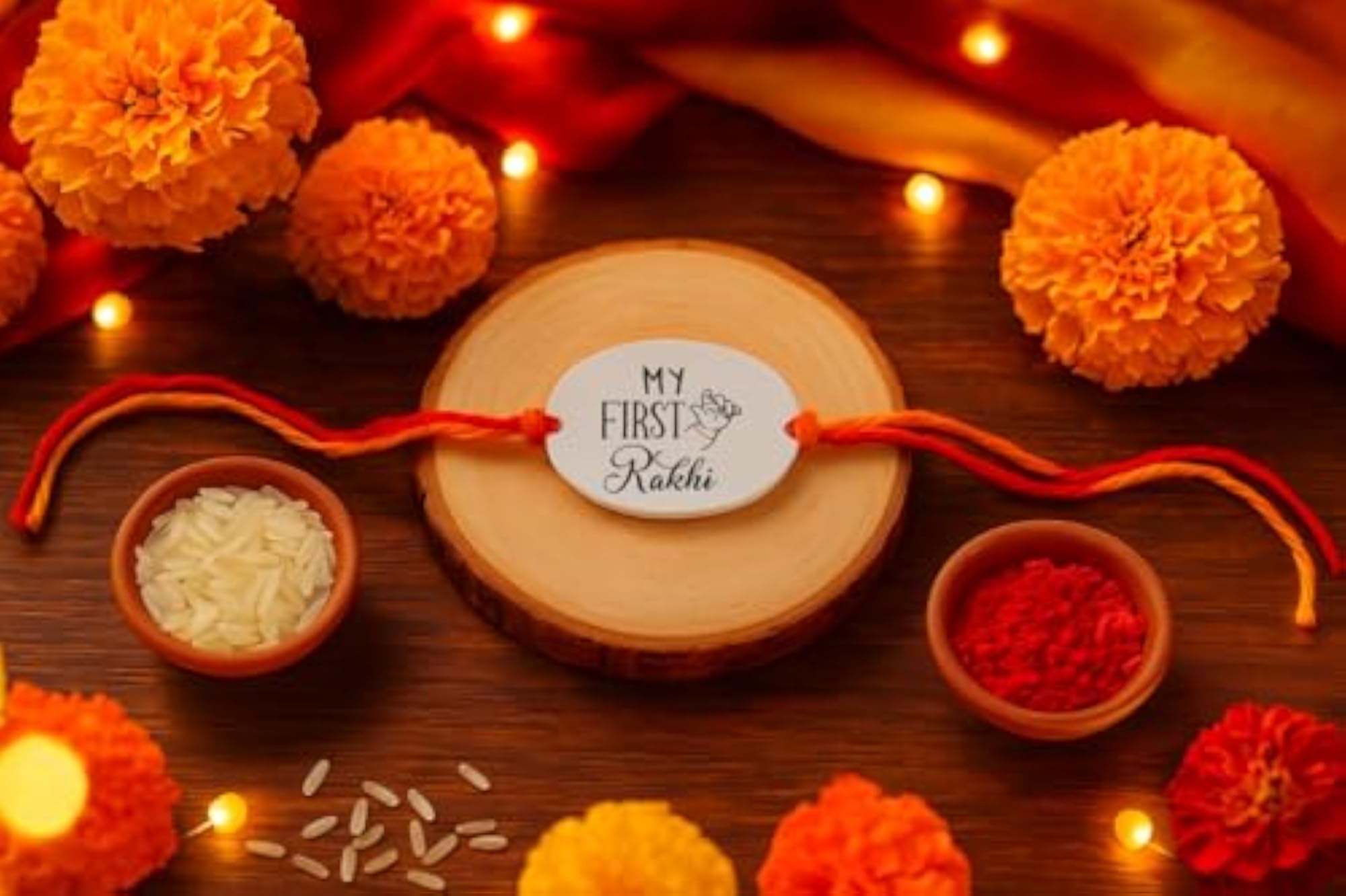 Infant Soft MDF Rakhi with Kalawa Thread